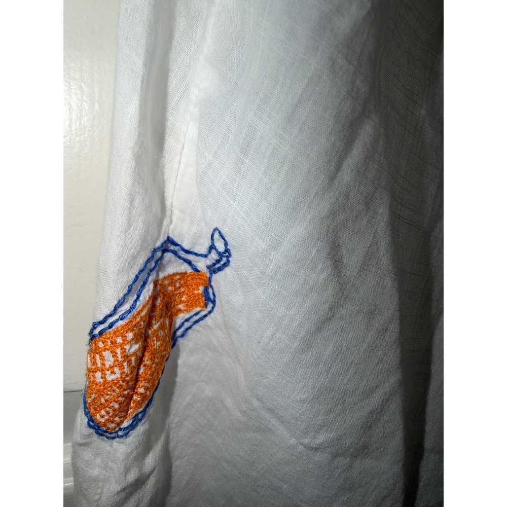 MAEVE Linen Blend Embroidered Scallop Trim Short Sleeve Button Down Shirt - Picture 6 of 10